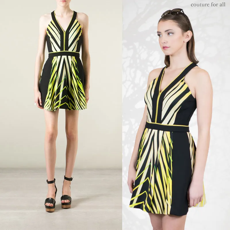 42 NEW $2560 ROBERTO CAVALLI Black Yellow-Green TROPICAL PALM PRINT Summer DRESS