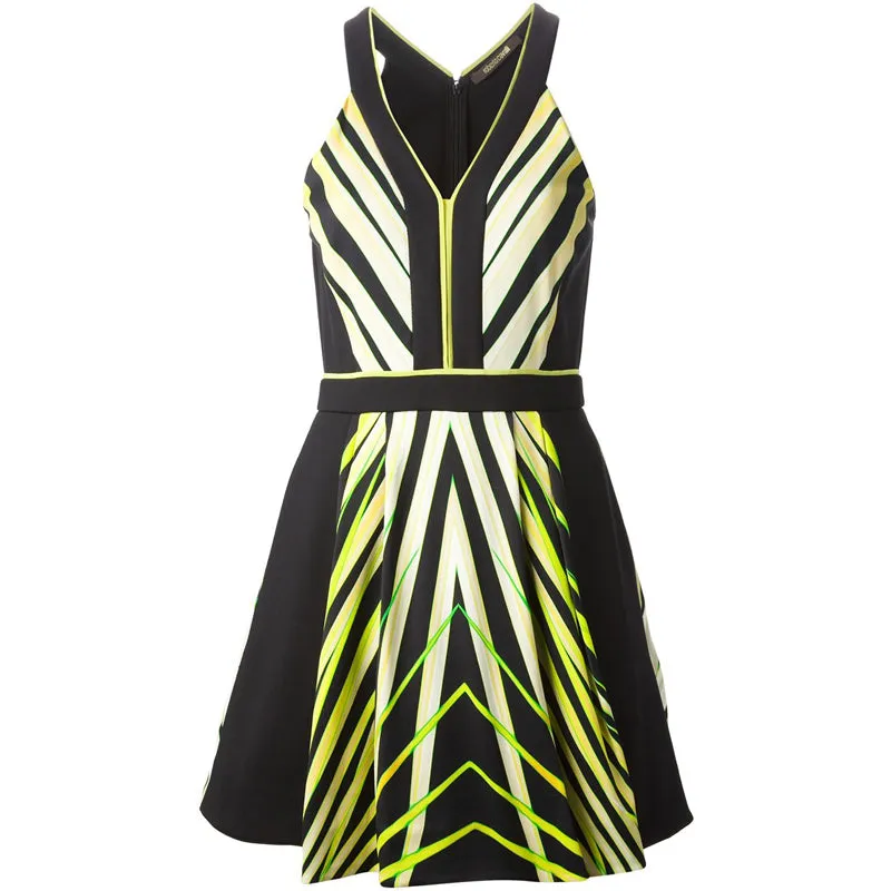 42 NEW $2560 ROBERTO CAVALLI Black Yellow-Green TROPICAL PALM PRINT Summer DRESS