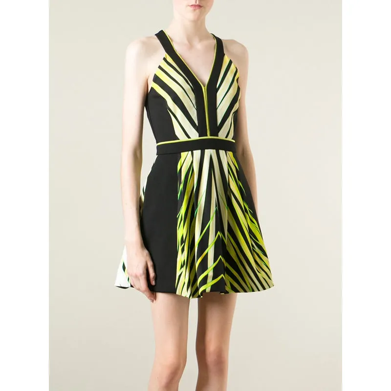 42 NEW $2560 ROBERTO CAVALLI Black Yellow-Green TROPICAL PALM PRINT Summer DRESS