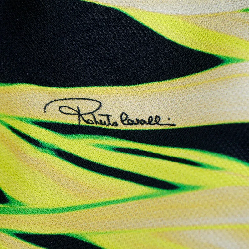 42 NEW $2560 ROBERTO CAVALLI Black Yellow-Green TROPICAL PALM PRINT Summer DRESS