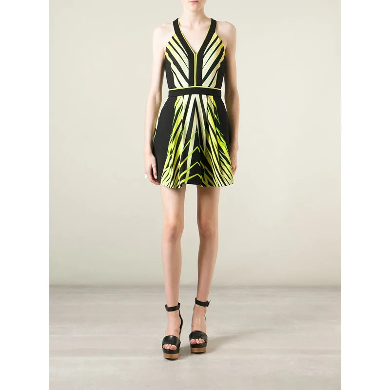 42 NEW $2560 ROBERTO CAVALLI Black Yellow-Green TROPICAL PALM PRINT Summer DRESS