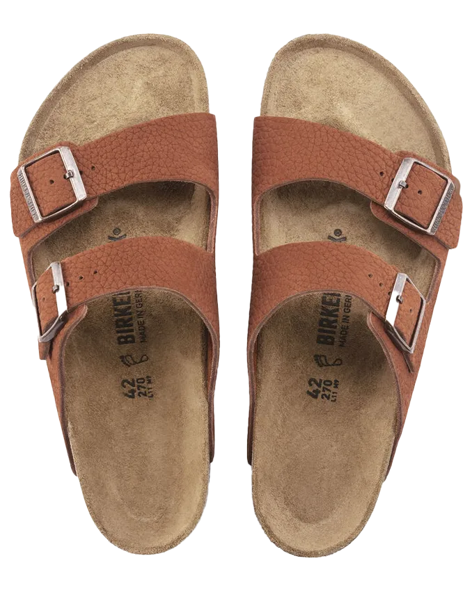 Arizona Nubuck Leather Sandals in Burnt Orange