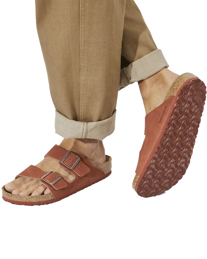 Arizona Nubuck Leather Sandals in Burnt Orange