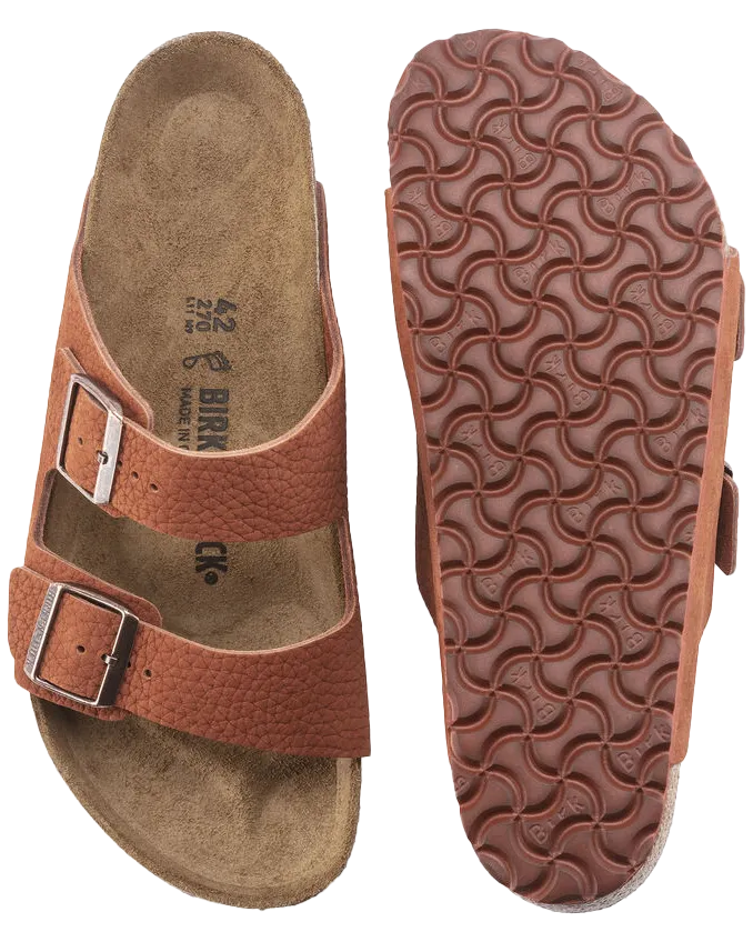 Arizona Nubuck Leather Sandals in Burnt Orange