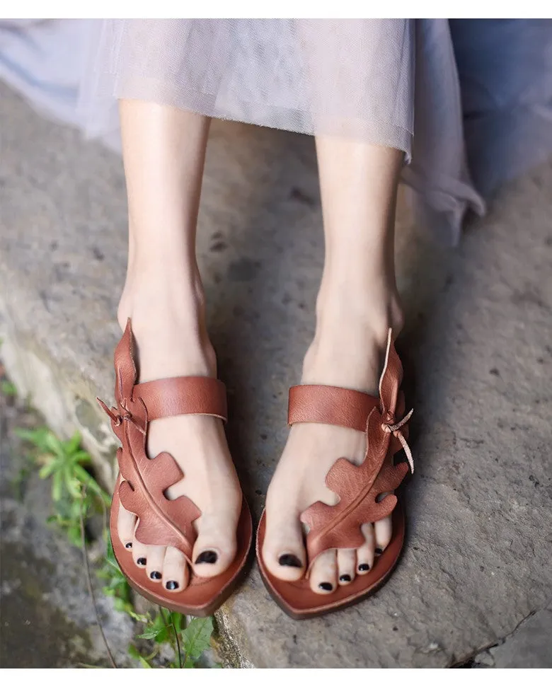 ARTMU WIDE FIT LEATHER EMBELLISHED FLAT SANDALS IN RED