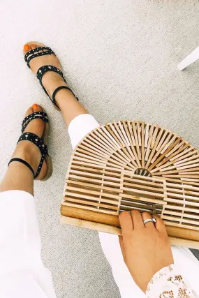 Black Strappy Studded Gladiator Sandals - Audrina