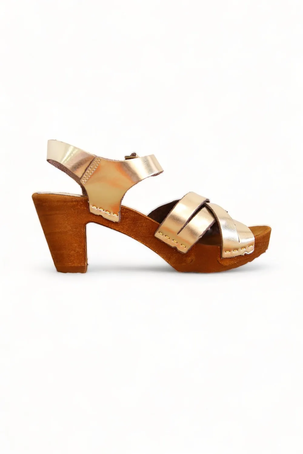 BOSABO LEATHER GOLD METALLIC FOUR STRAP SANDAL