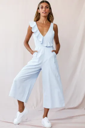 Cheryl Ruffle Strap Wide Leg Jumpsuit Steel Blue