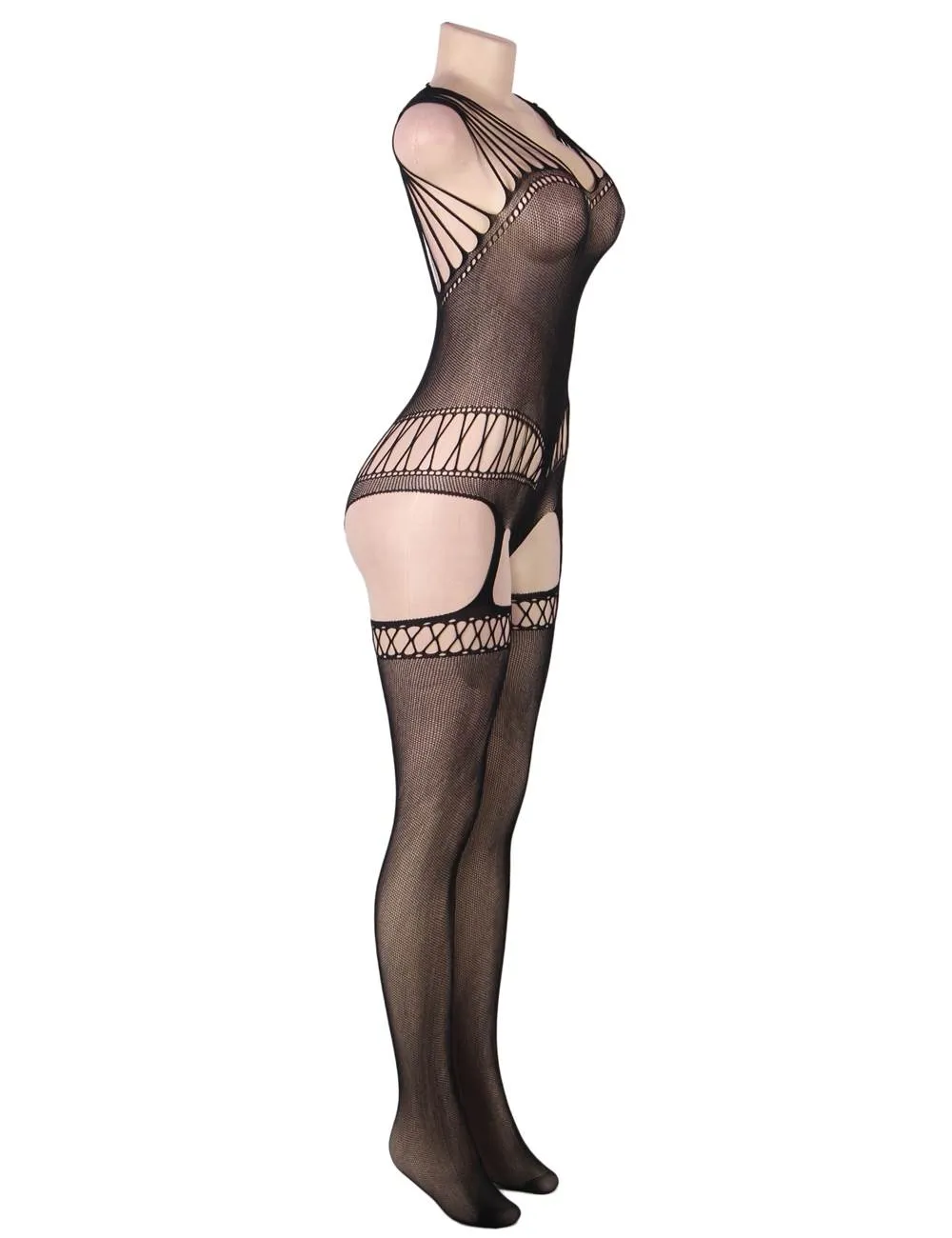 Chic Strappy Mesh Bodystocking