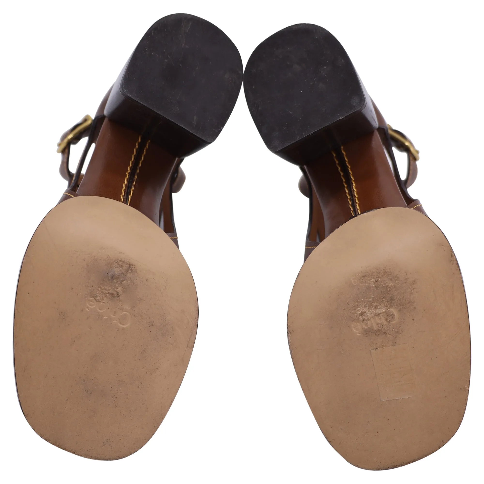 Chloé  Gaile Cut-Out Sandals in Brown Leather