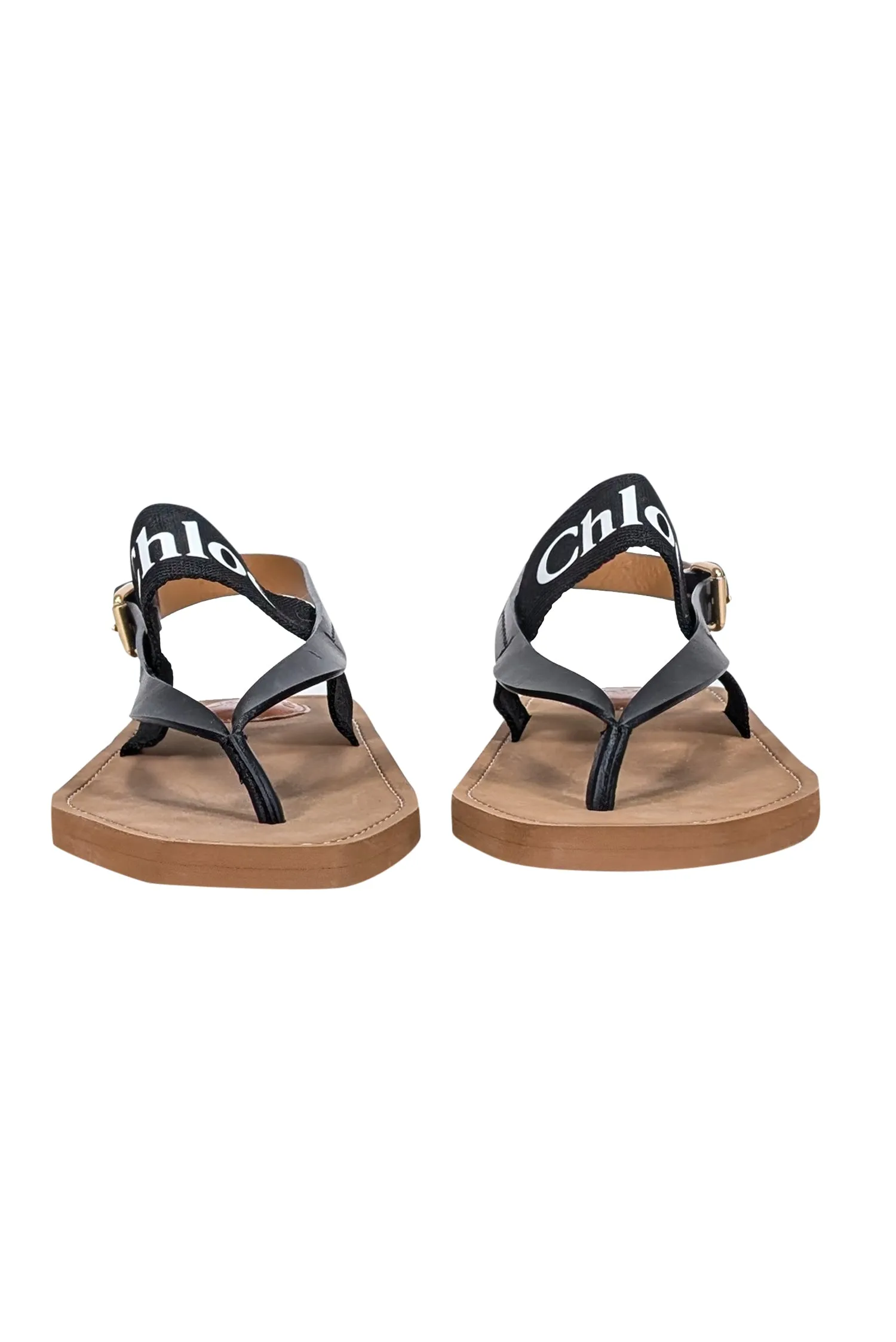 Chloe - Tan w/ Black Logo Strappy Sandals Sz 11