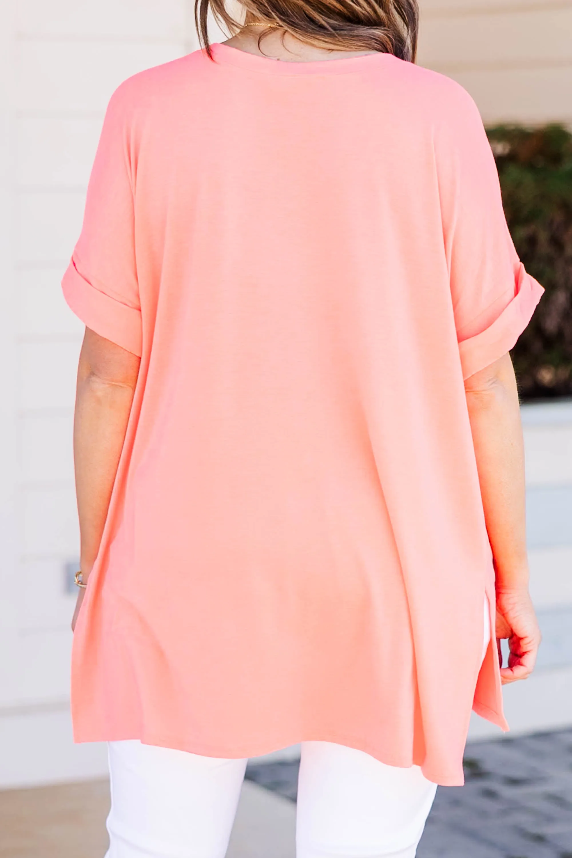 Comfy Travels Top, Neon Coral Pink