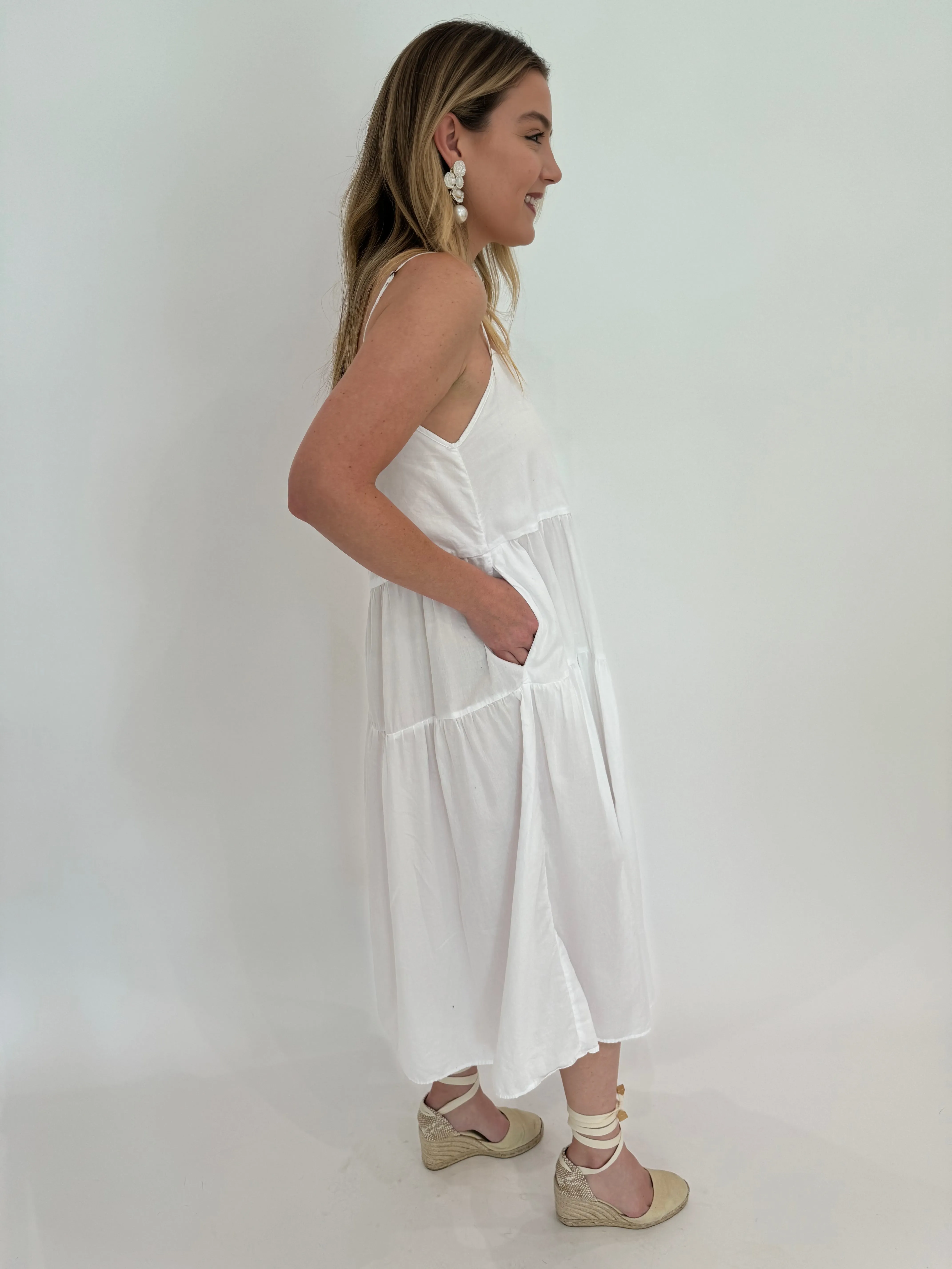 Cool Cotton Strappy Tiered Dress - White