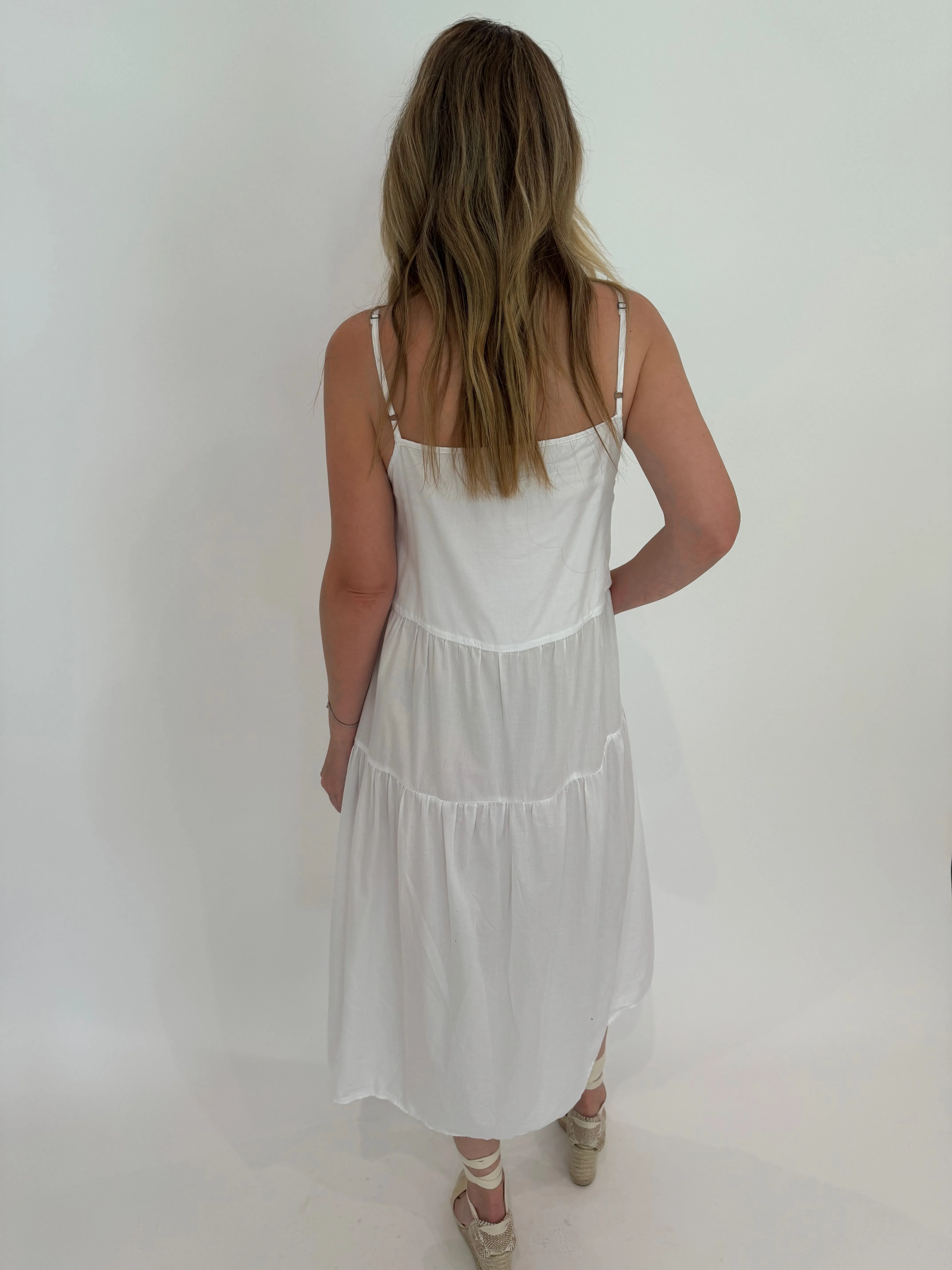 Cool Cotton Strappy Tiered Dress - White