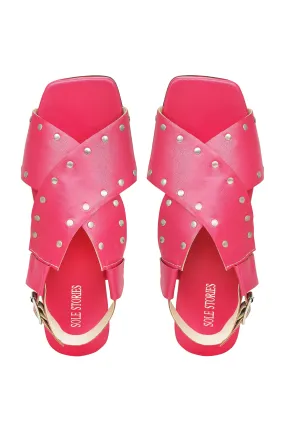 Criss Cross Broad Rivet Sandals in Pink