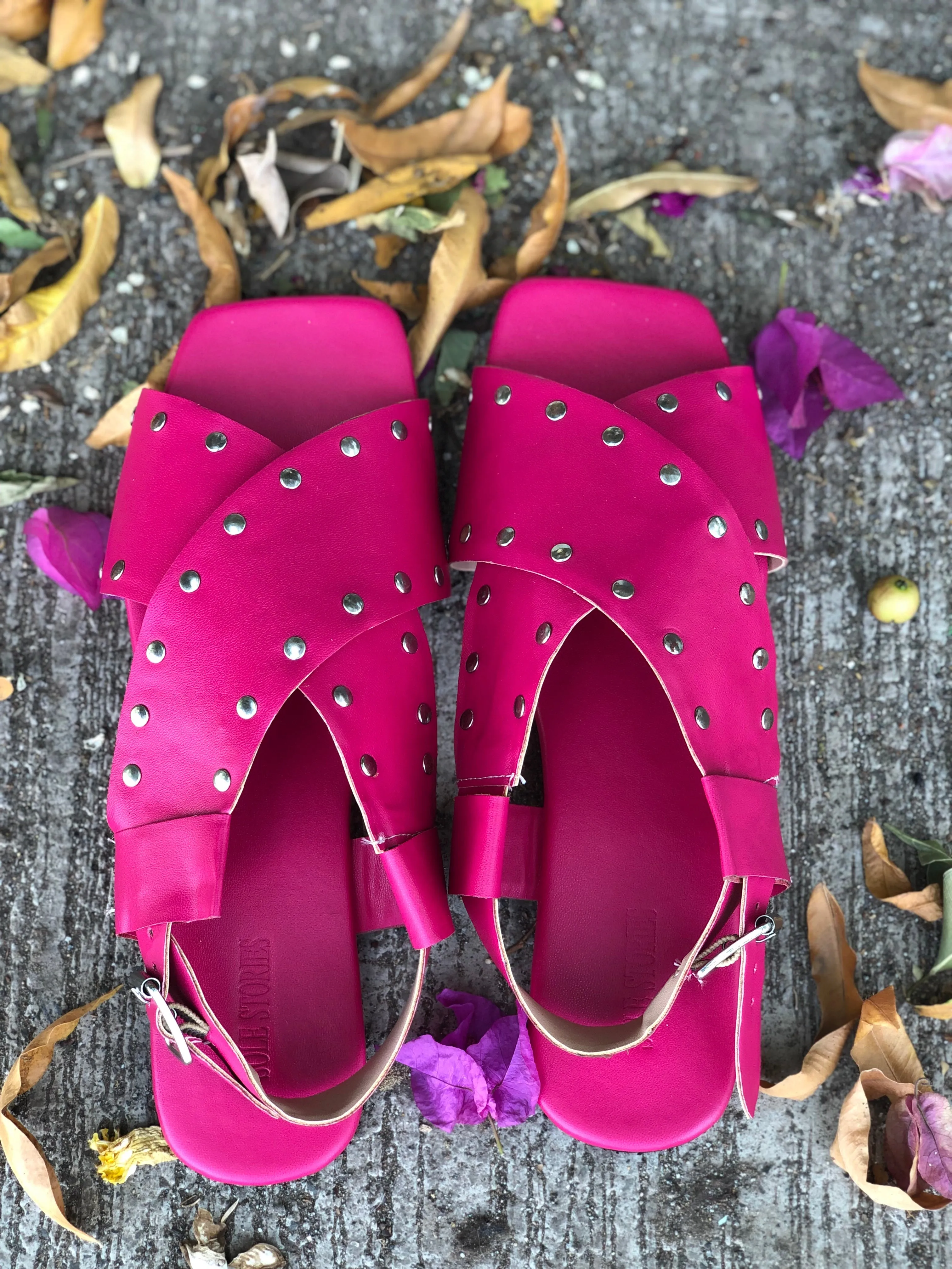 Criss Cross Broad Rivet Sandals in Pink