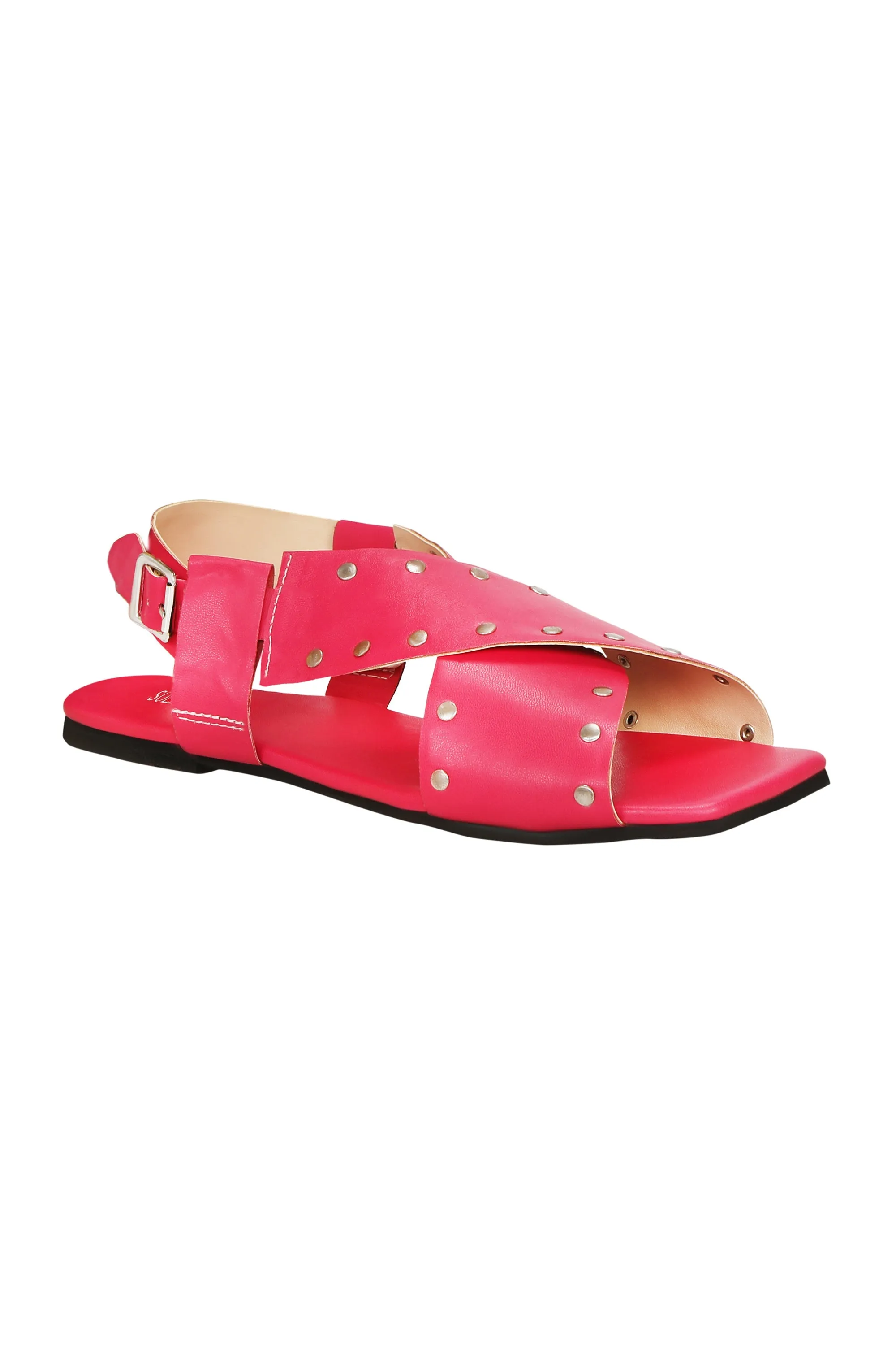 Criss Cross Broad Rivet Sandals in Pink