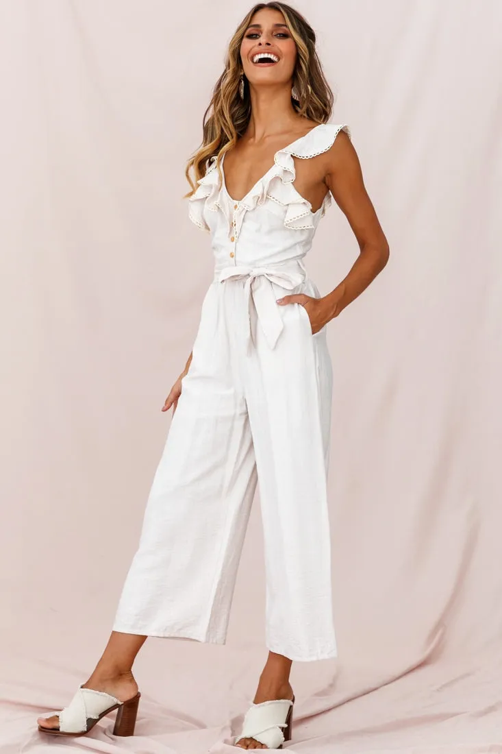 Danube Belted Waist Jumpsuit Beige