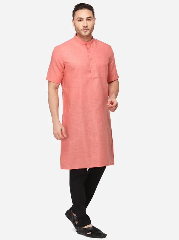 Dark Pink Self Textured Regular Fit Modi Kurta | JadeBlue