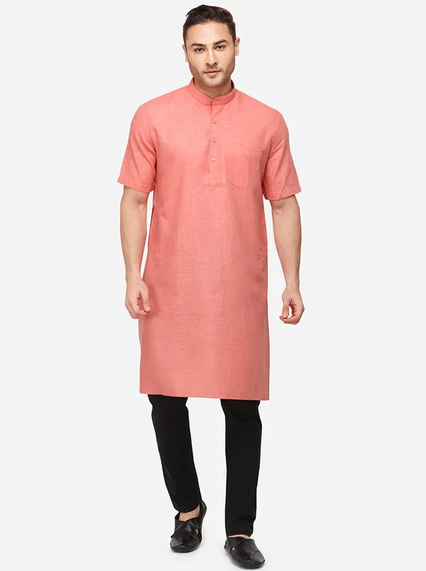 Dark Pink Self Textured Regular Fit Modi Kurta | JadeBlue