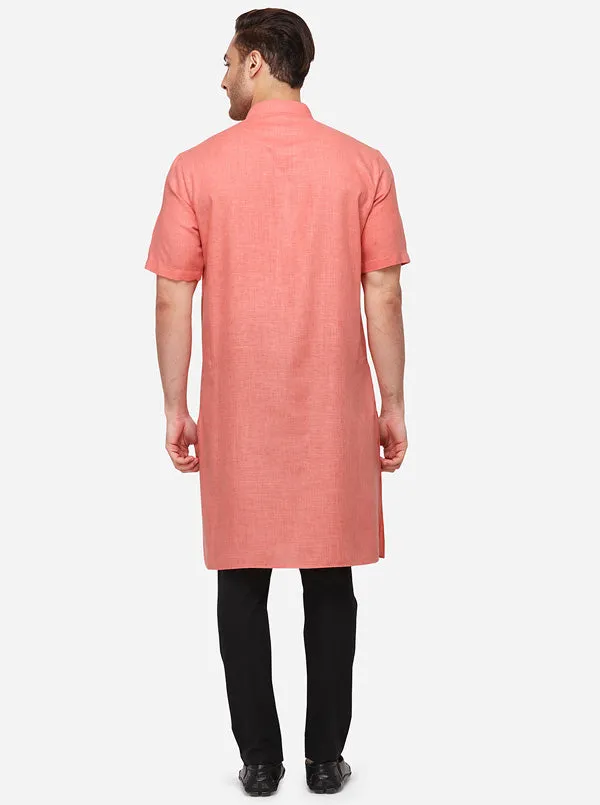 Dark Pink Self Textured Regular Fit Modi Kurta | JadeBlue