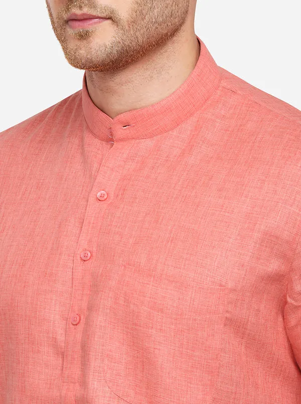 Dark Pink Self Textured Regular Fit Modi Kurta | JadeBlue