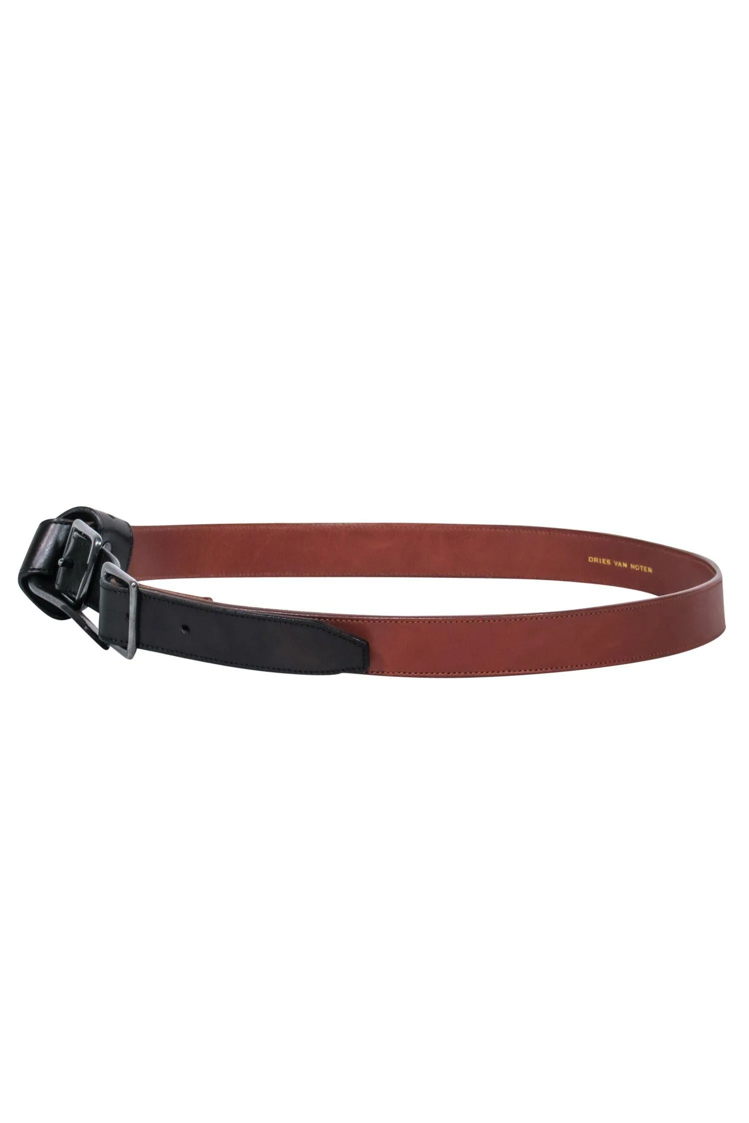 Dries Van Noten - Brown & Black Leather Buckle Belt w/ Knotted Design