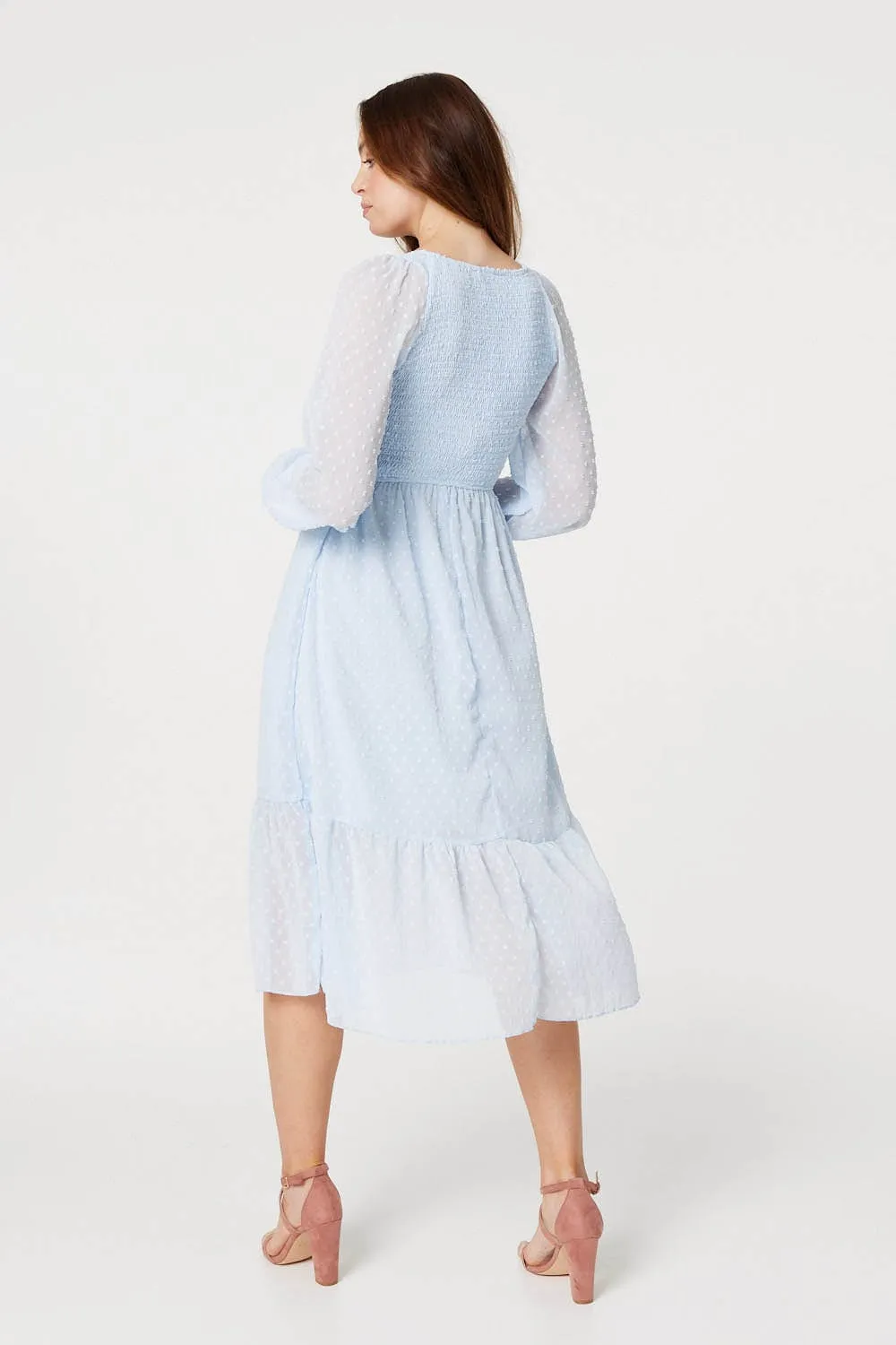 Embossed Polka Dot Smock Dress