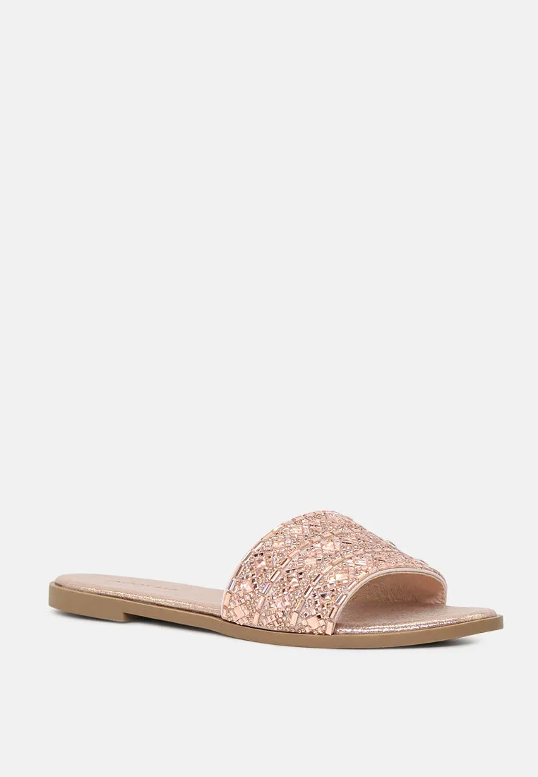 Evin Mirror Embellished Flat Sliders