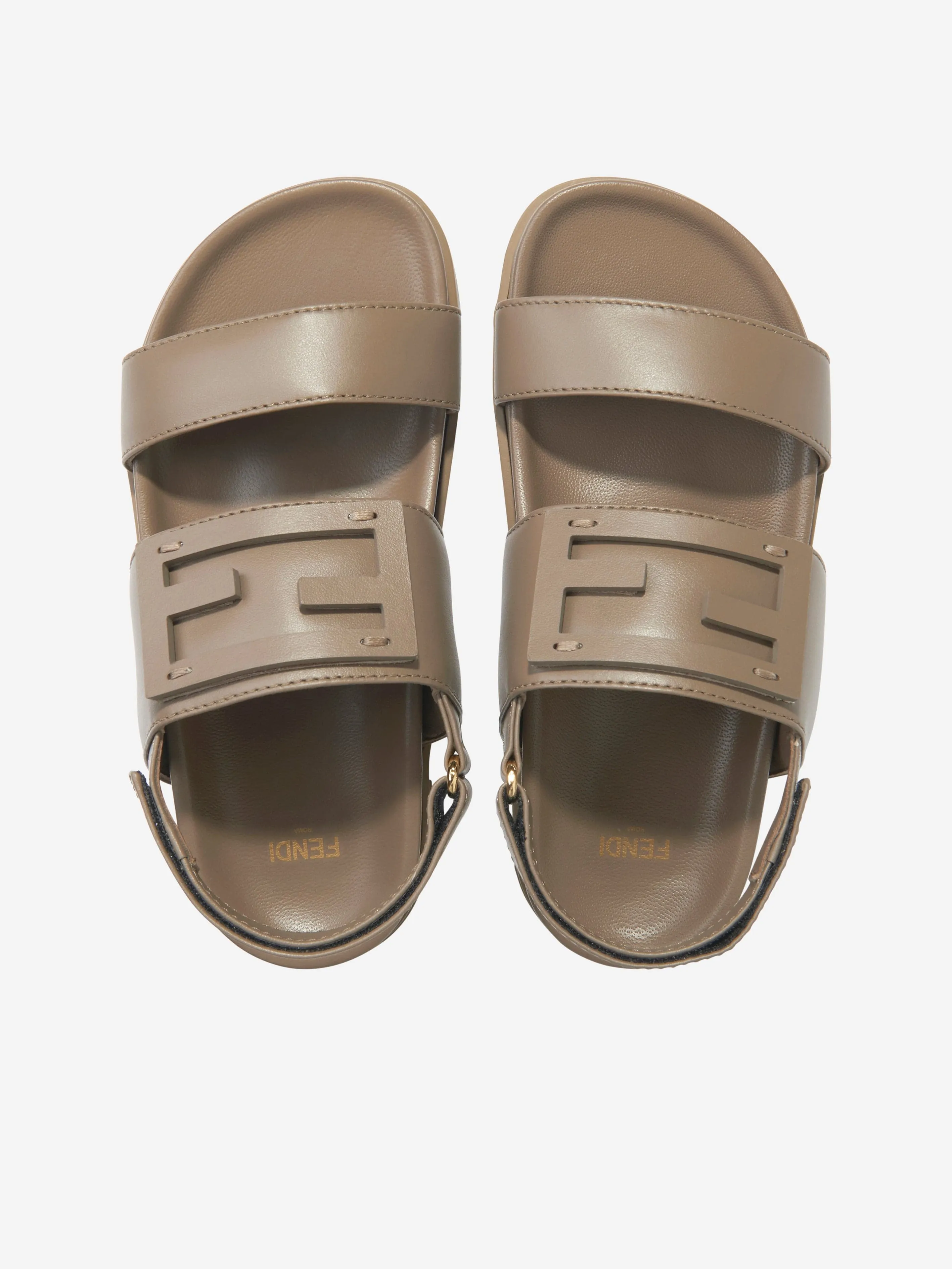 Fendi Kids Leather FF Logo Sandals in Beige