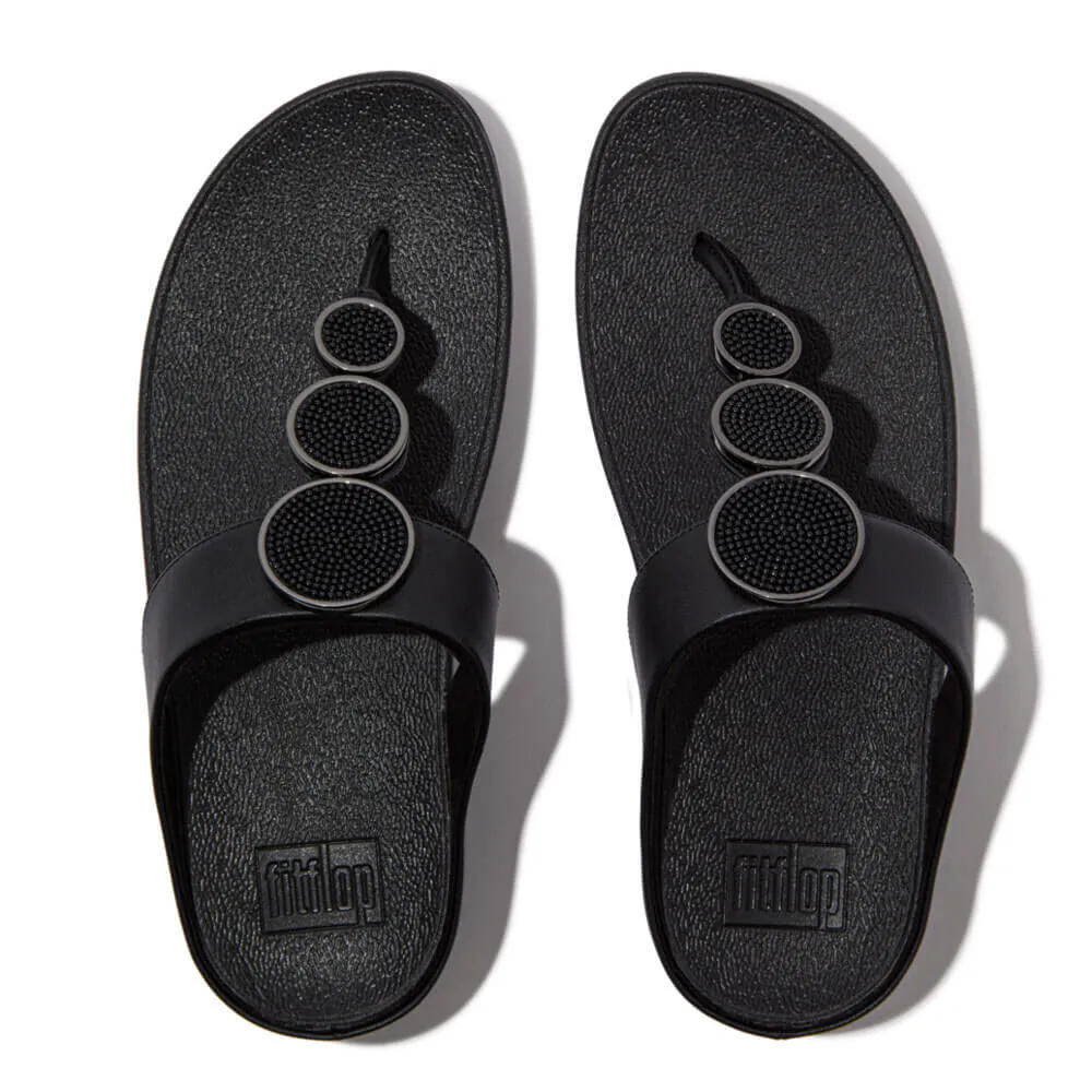 FitFlop Halo Bead-Circle Leather Toe-Post Sandals - Black