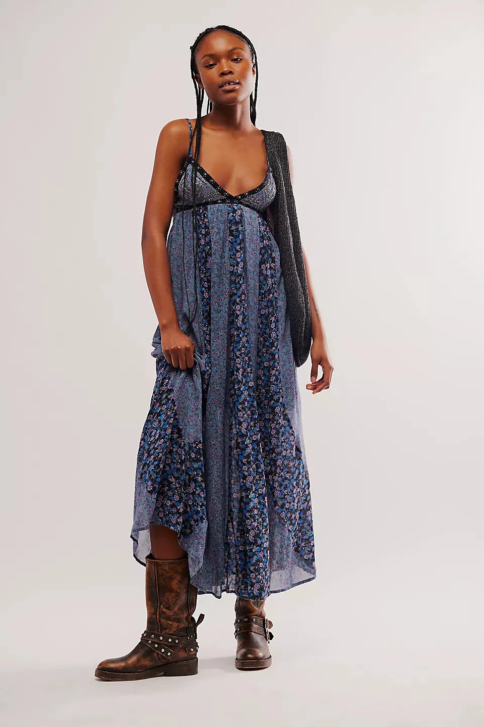 Free People Forever Time Dress Blue/Black Combo