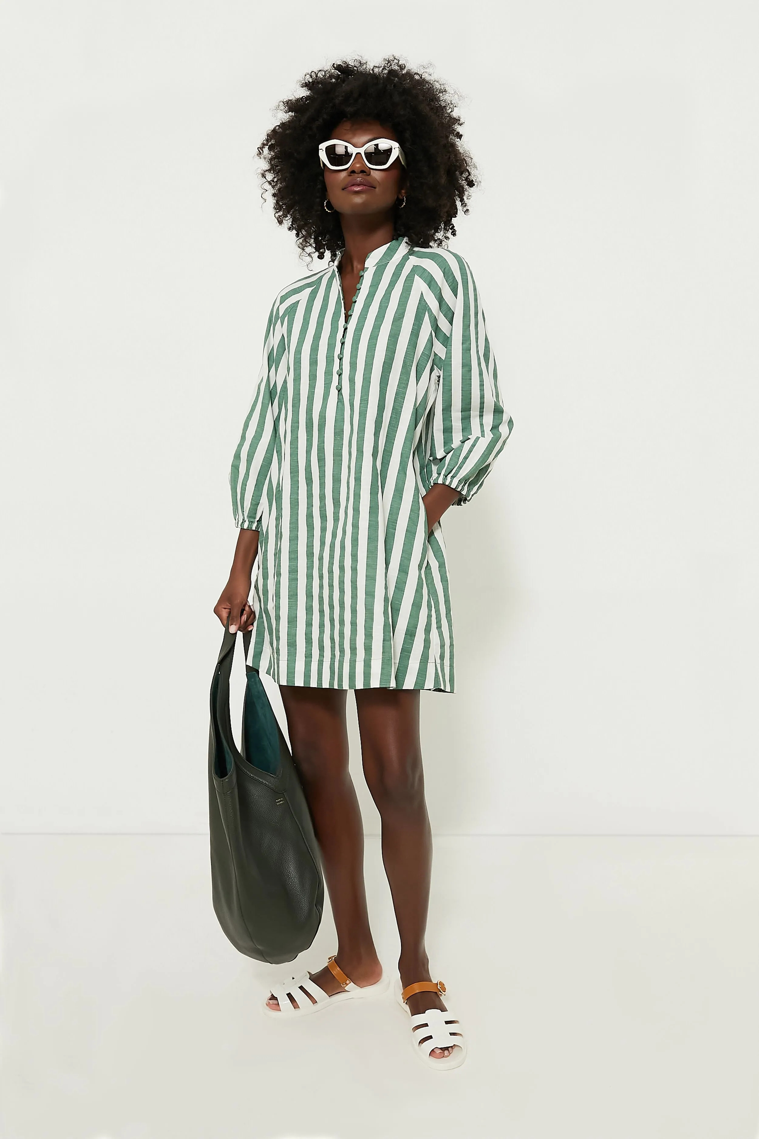 Green Stripe Maryse Mini Caftan