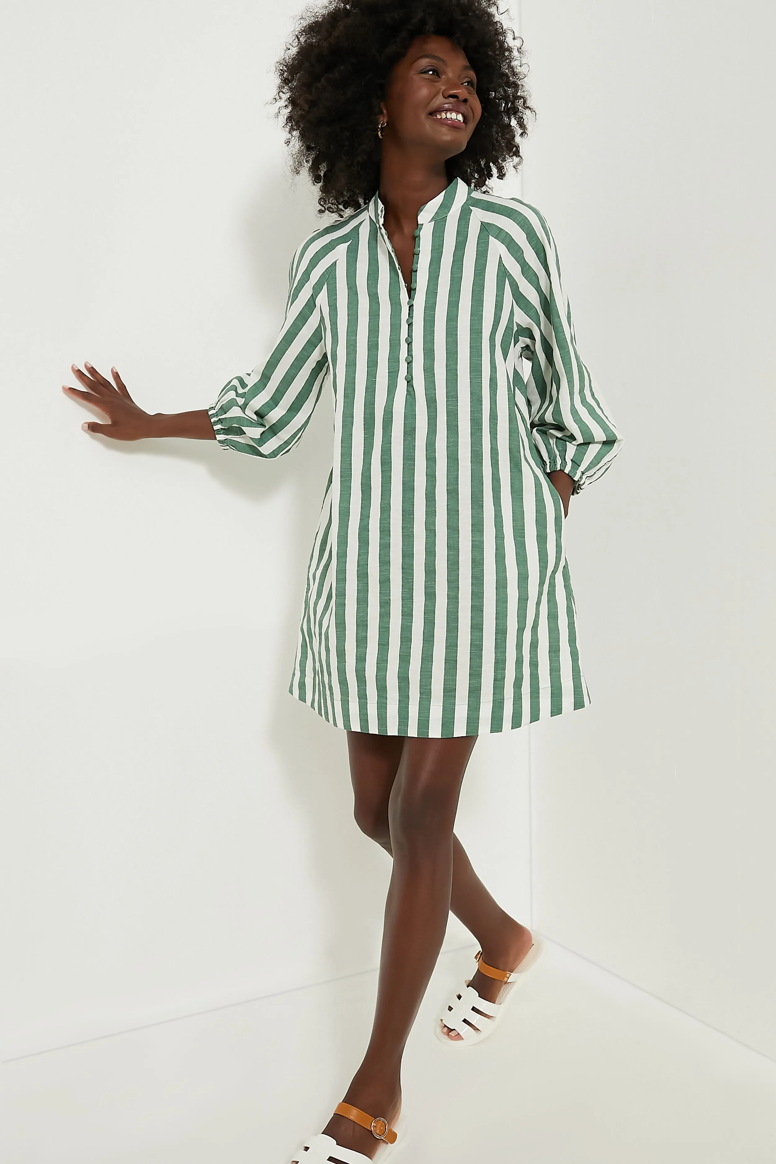 Green Stripe Maryse Mini Caftan