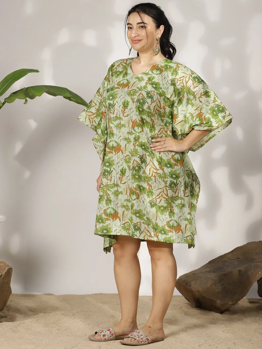 GreenFloral Cotton Kaftan