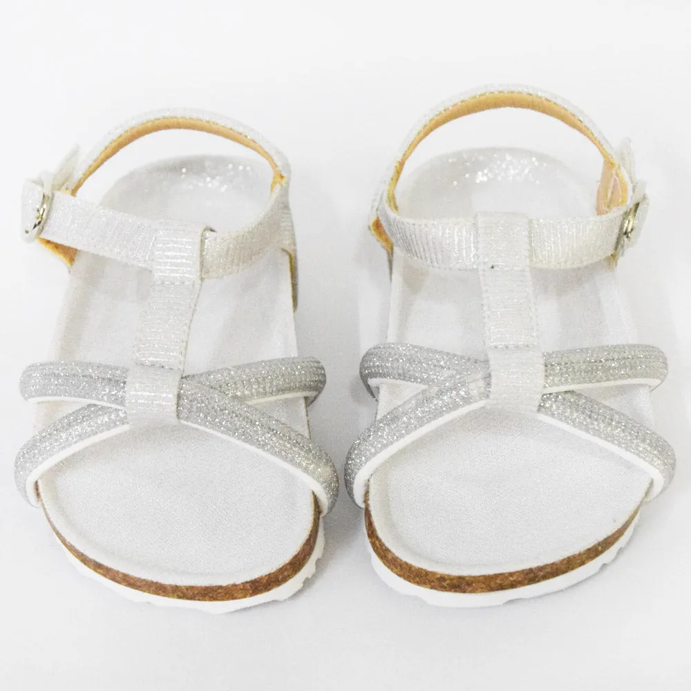 Grey Glitter Straps With Velcro Closure Sandals