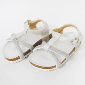 Grey Glitter Straps With Velcro Closure Sandals