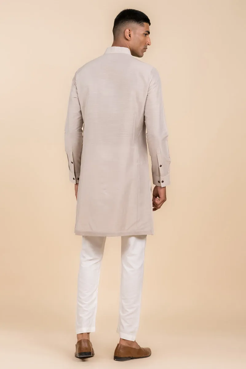 Light Grey Kurta with Tasva Button Detailing