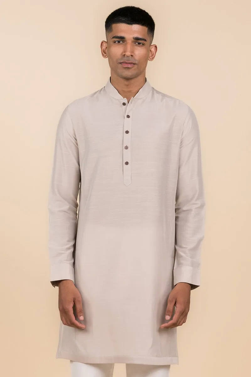 Light Grey Kurta with Tasva Button Detailing