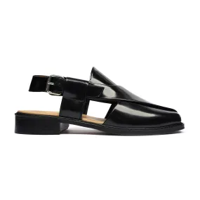 Minako - Men's Black Box Leather High Shine Sandal