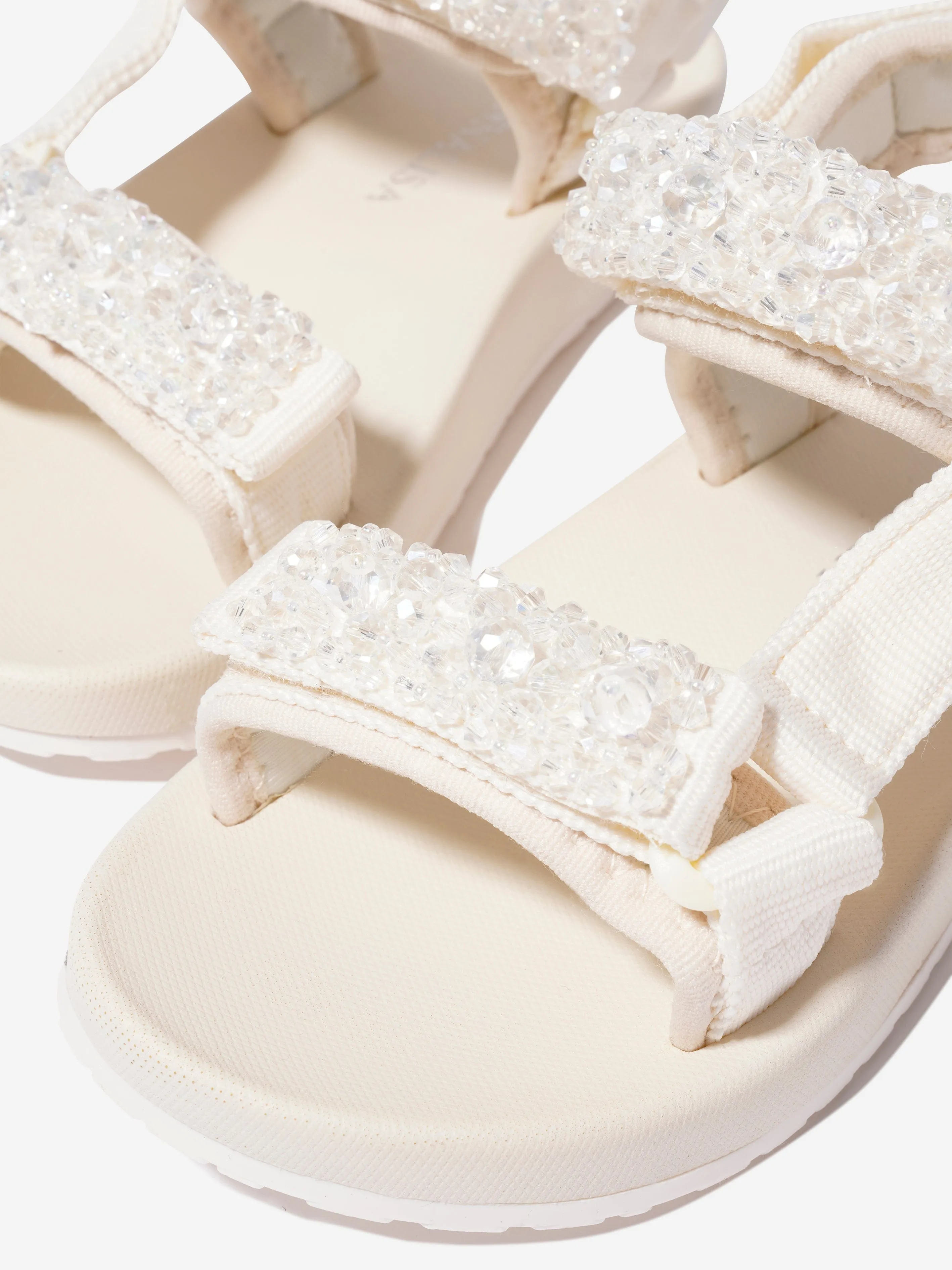 Monnalisa Girls Soft Embellished Sandals In Cream