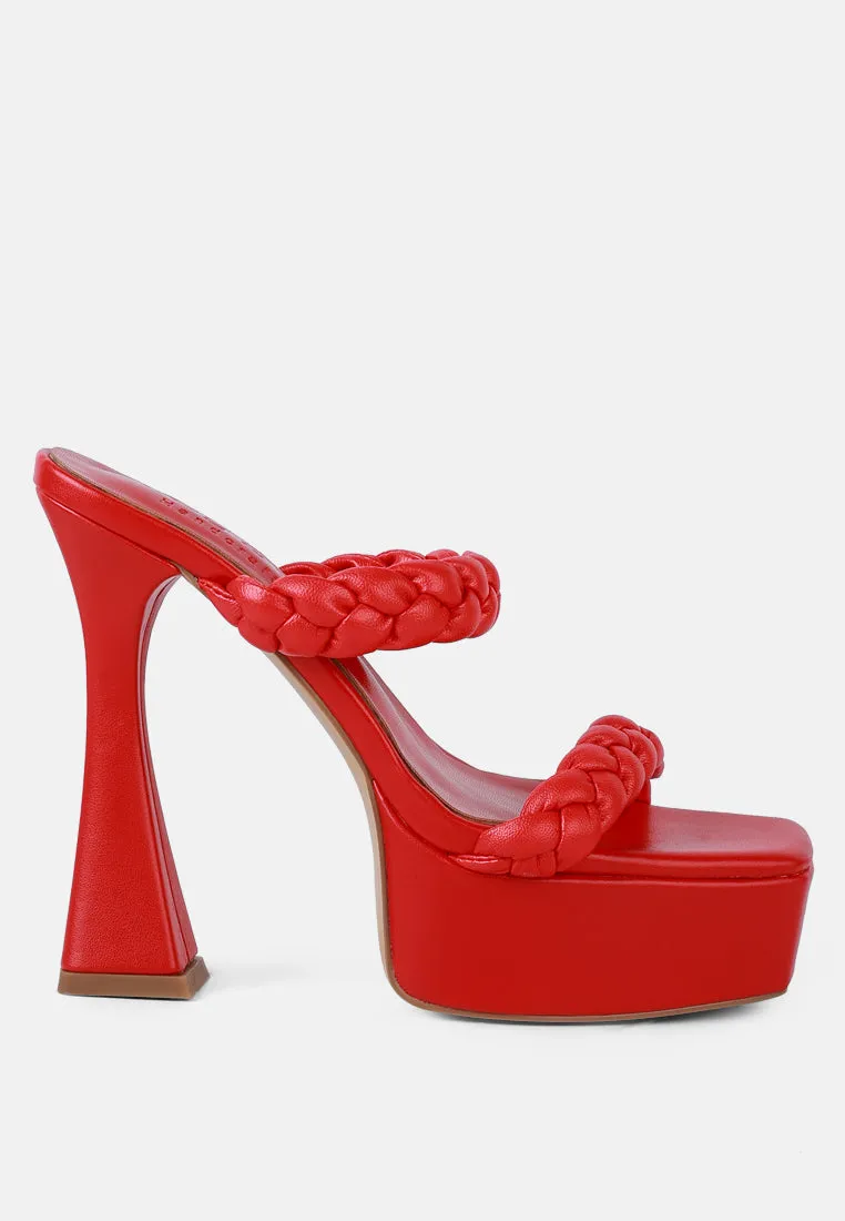 PIN-UP Red Braided High Heel Sandals