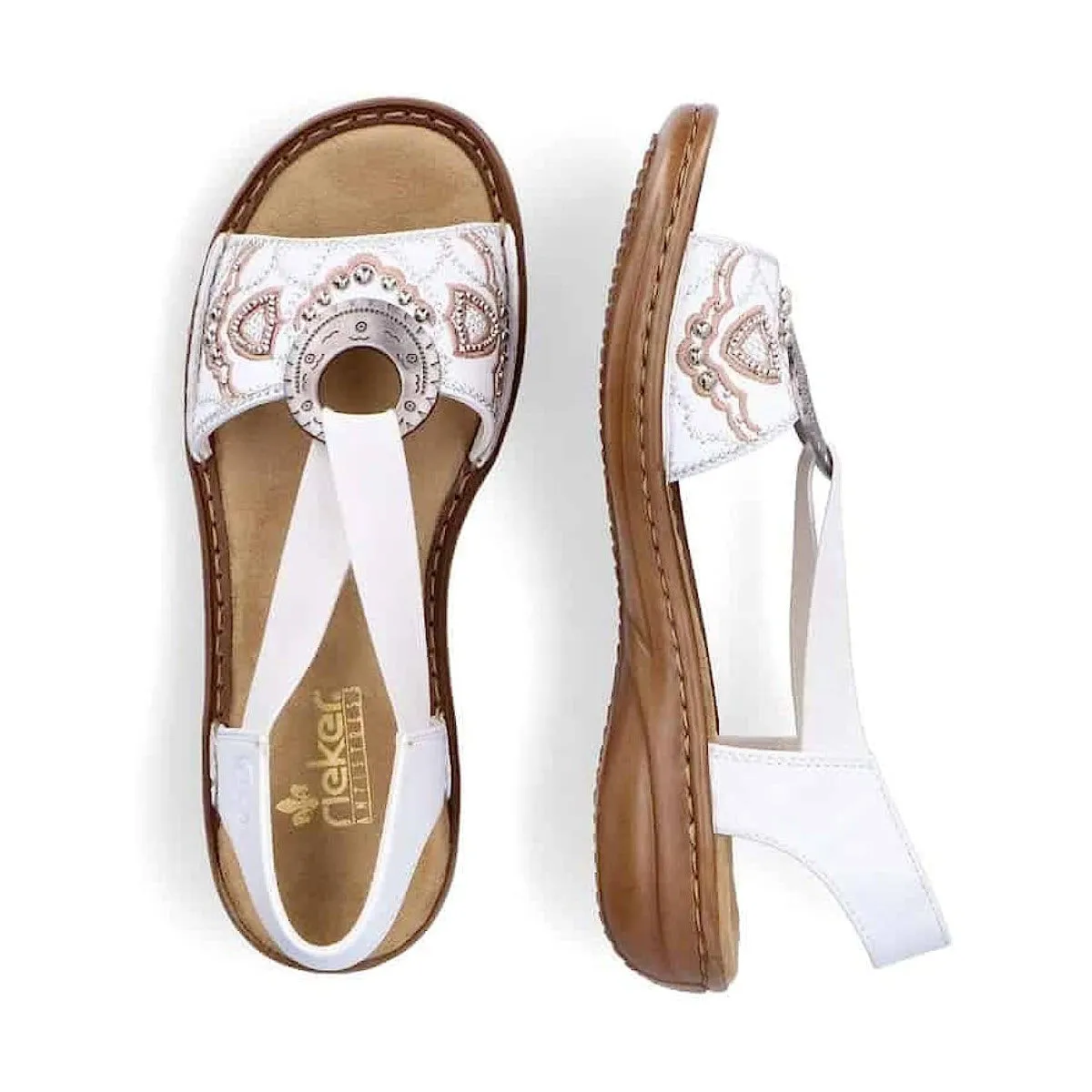 RIEKER SLINGBACK FLAT WITH ORNAMENT WHITE - WOMENS