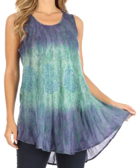 Sakkas Isabela Womens Everyday Summer Sleeveless Tank Top Tie-dye & Block Print