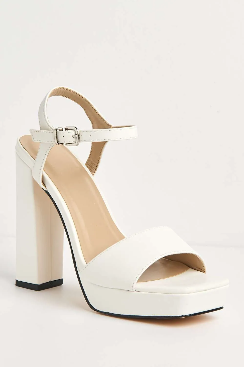 Sayra Ankle Strap Platform Block Heel Sandals in White Matt