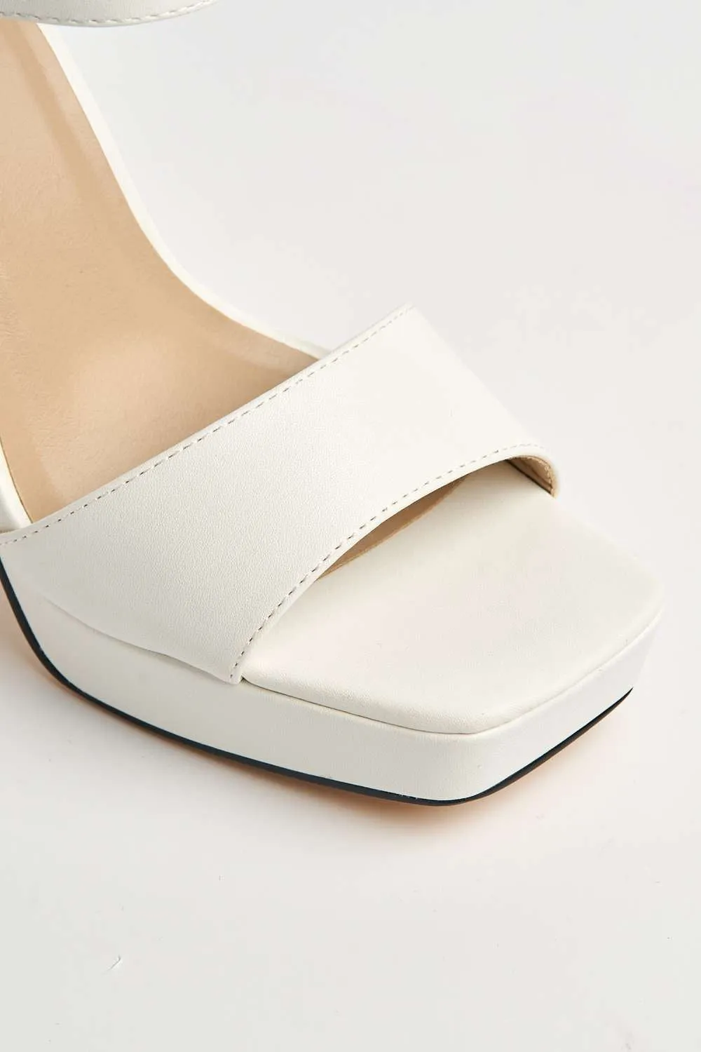 Sayra Ankle Strap Platform Block Heel Sandals in White Matt