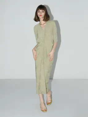 Shawl Neck Bamboo Jacquard Knit Maxi Dress