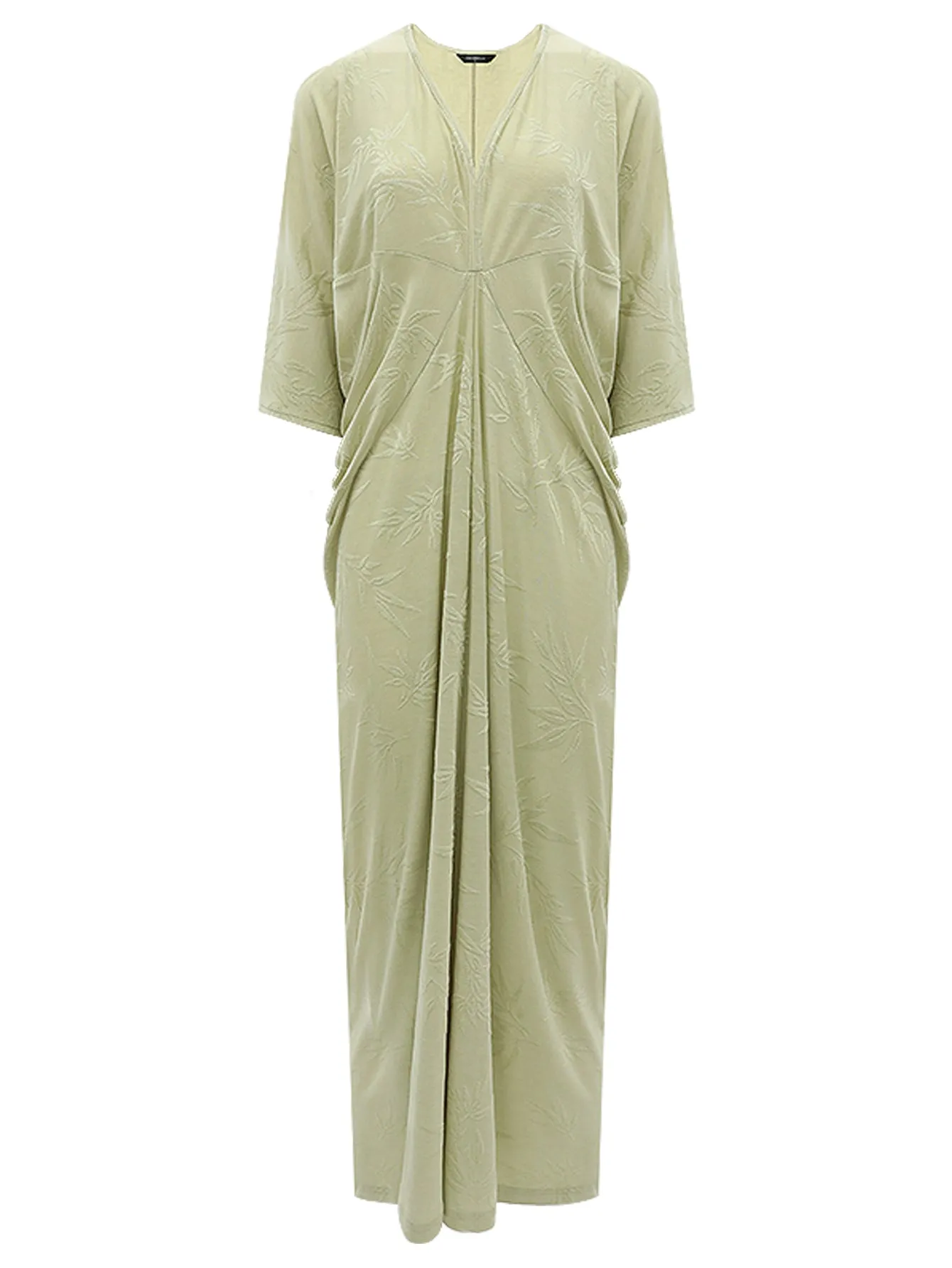 Shawl Neck Bamboo Jacquard Knit Maxi Dress