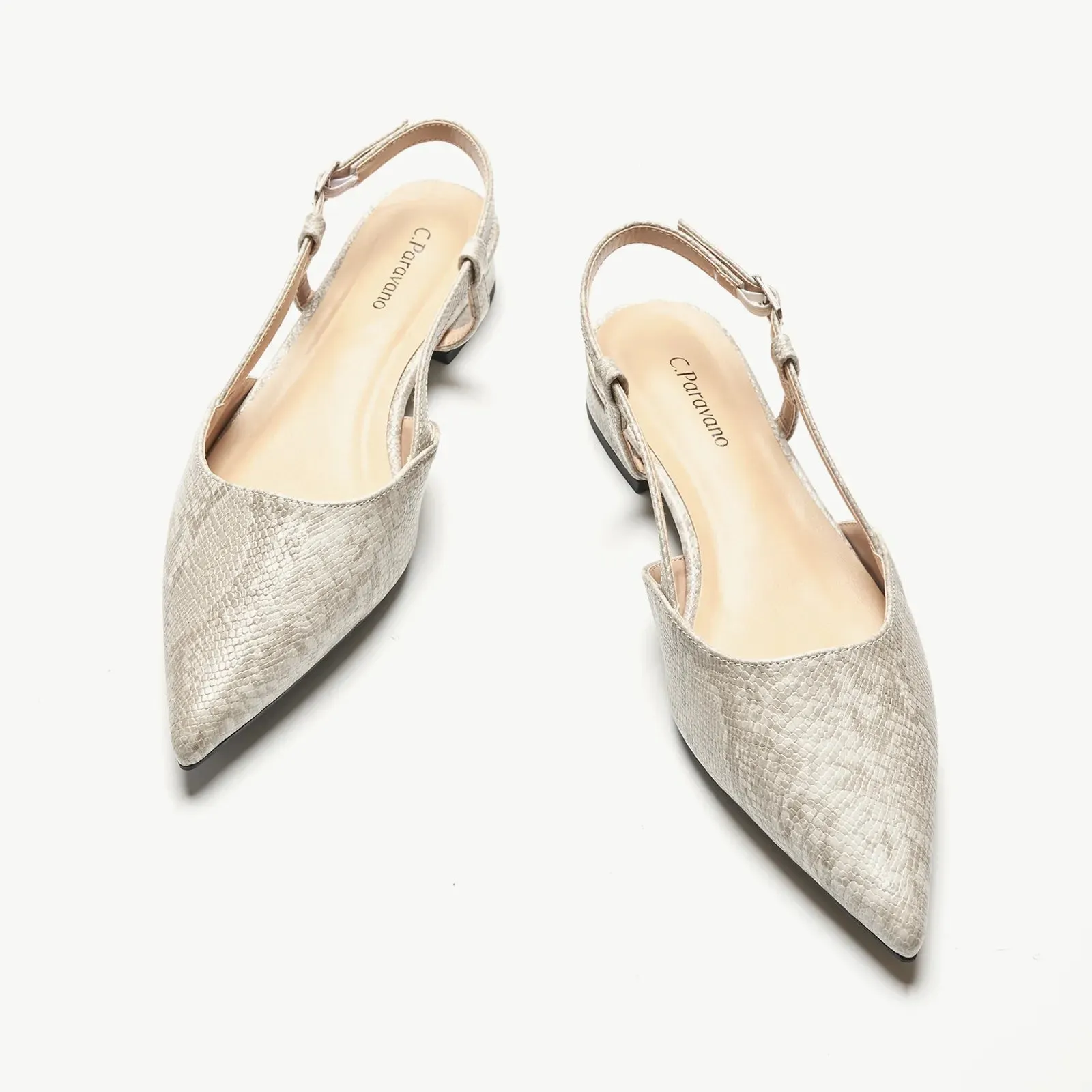 Sleek Prints Slingback Flats (Freya) Light Grey Snake