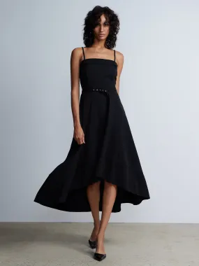 Sleeveless High-Low Hem Belted Dress